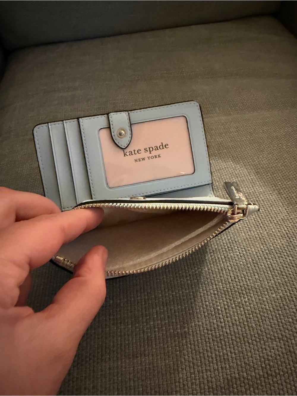 Brand New Kate Spade Light Blue Pebbled Leather Zip Wallet - Picture 3 of 3